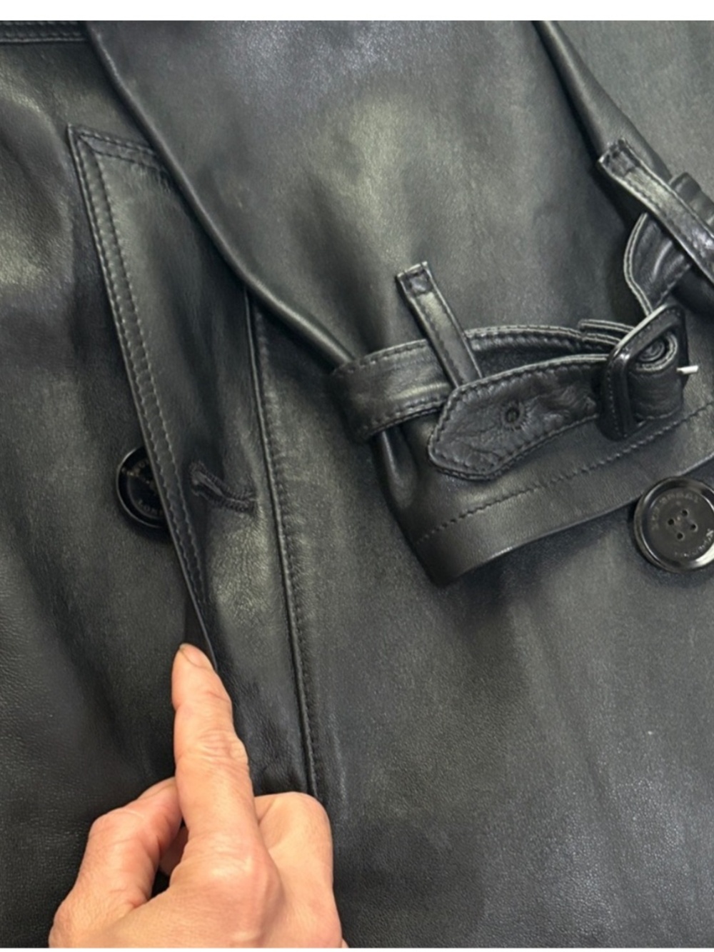 BURBERRY LONDON BRITTION BLACK LEATHER TRENCH COAT SIZE 50(M) - Picture 11 of 16